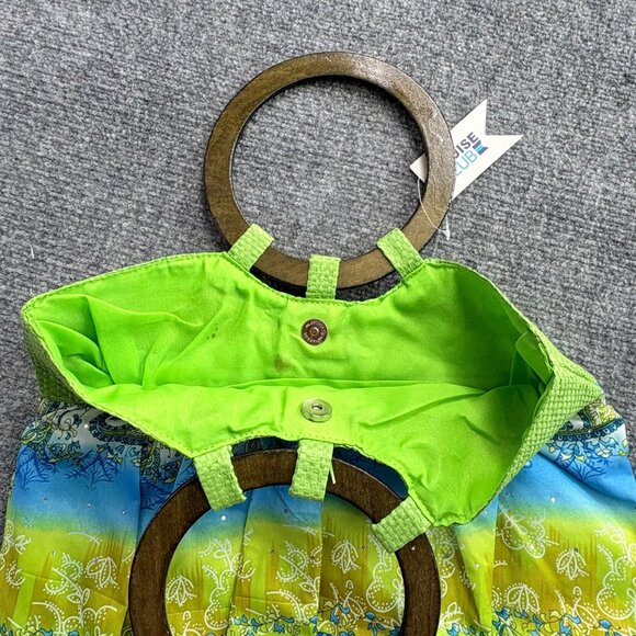 Cruise‎ Club Boho Handbag Wooden Ring Handle Green Blue Paisley Fairy Gypsy - Picture 9 of 12